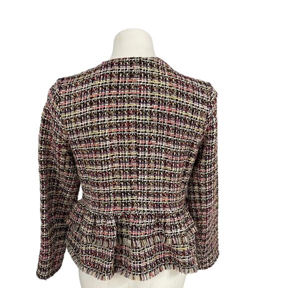 Halogen Blazer Womens Size 8 Zip Jacket Office Casual Old Money Tweed Ruffle - Picture 2 of 16